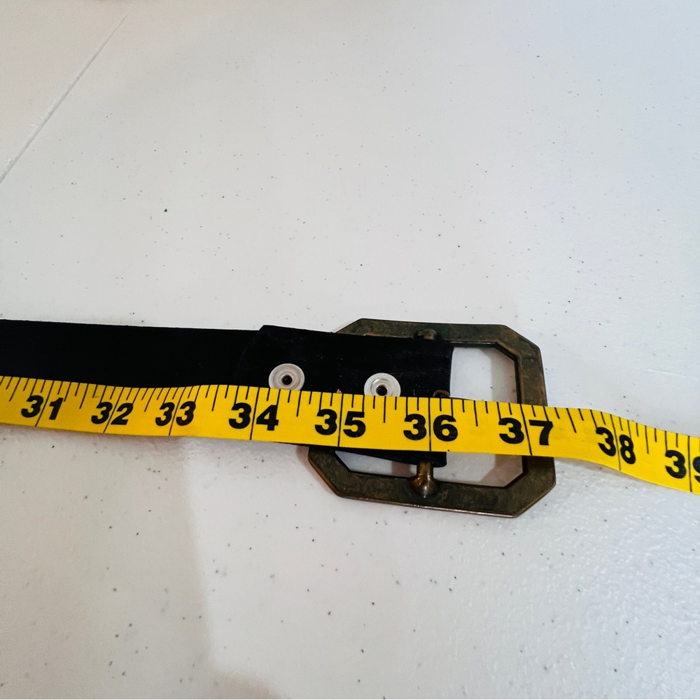 Leather Pink Clear Studded Dark Gray Ladies Fashion Belt Brass Buckle Size M/36" - Picture 8 of 9